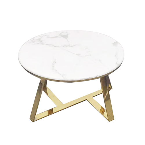 Coffee Table Round Shape White Faux Marble Top Tripod Legs Stainless Titanium Gold Saturn